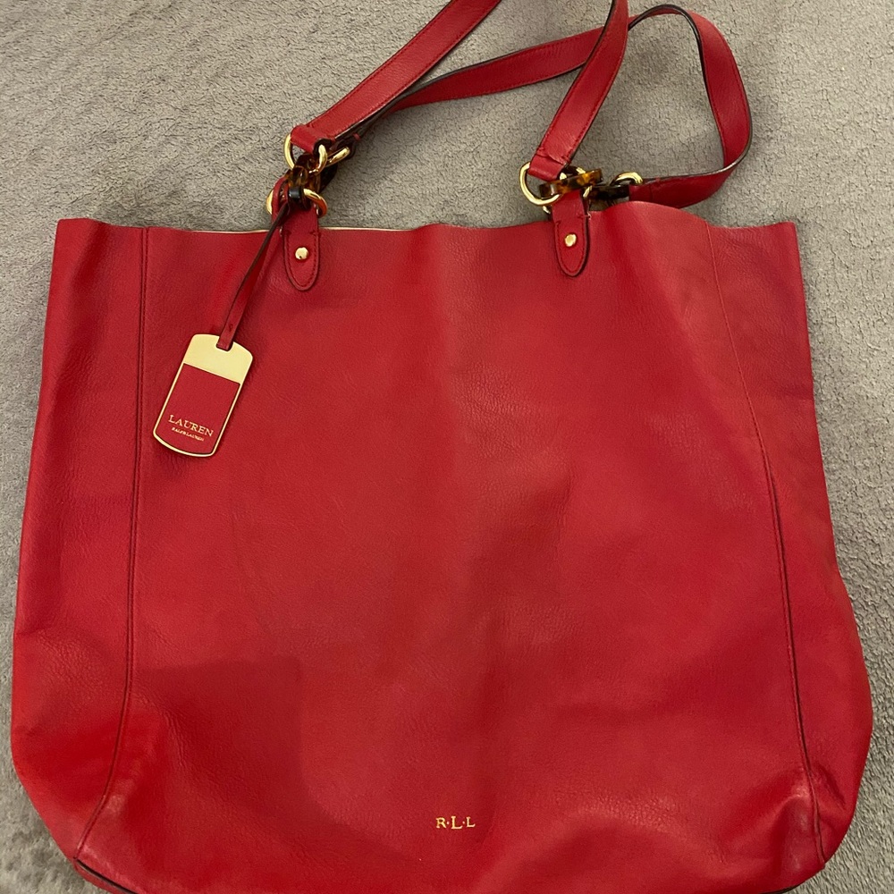 Lustrous red tote by Lauren Ralph Lauren
